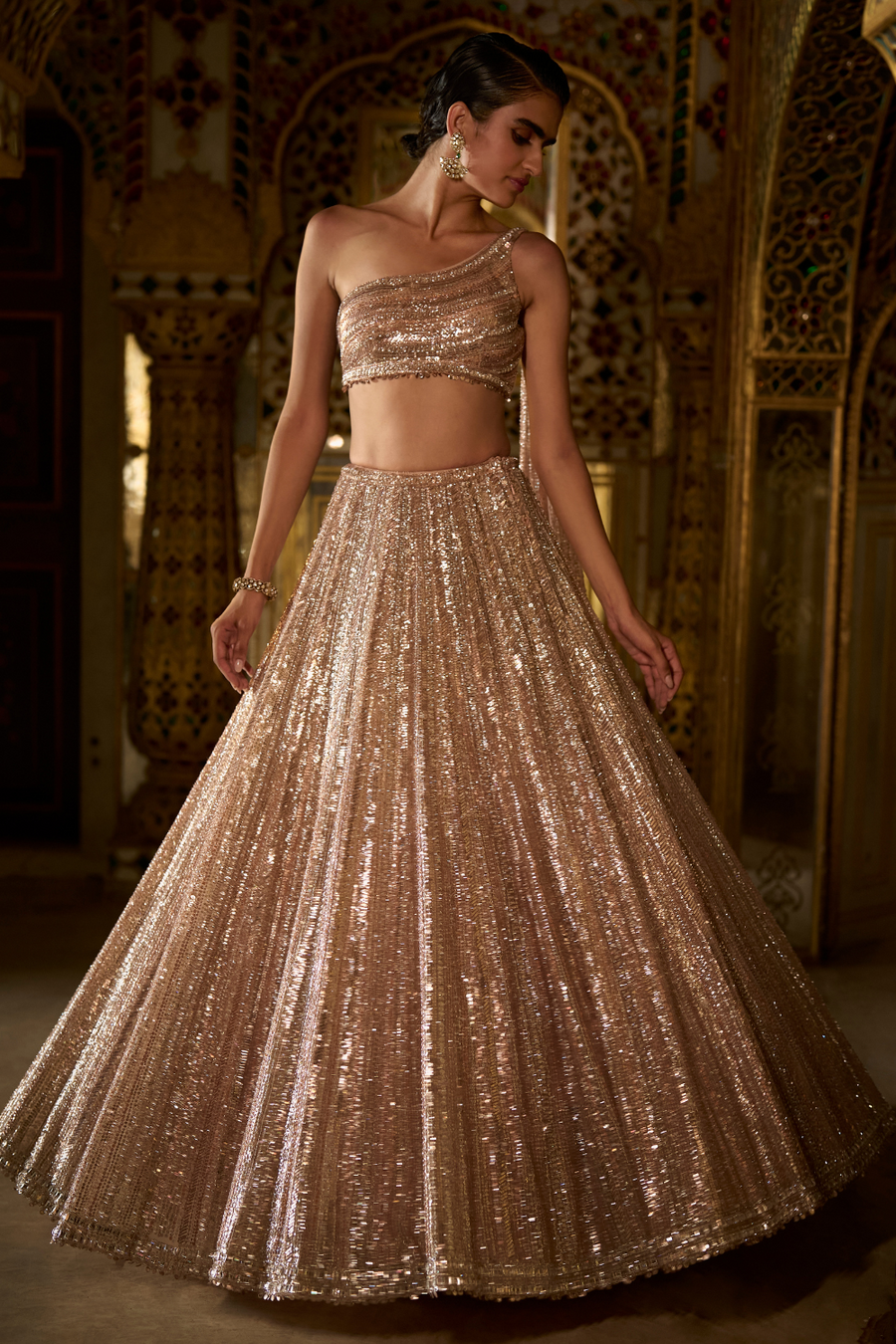 Rose Gold Sequin Lehenga Set - Ready to Ship