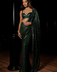 Emerald Green Ombre Sequin Georgette Saree