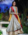 Grey Tussar Printed Angrakha Set