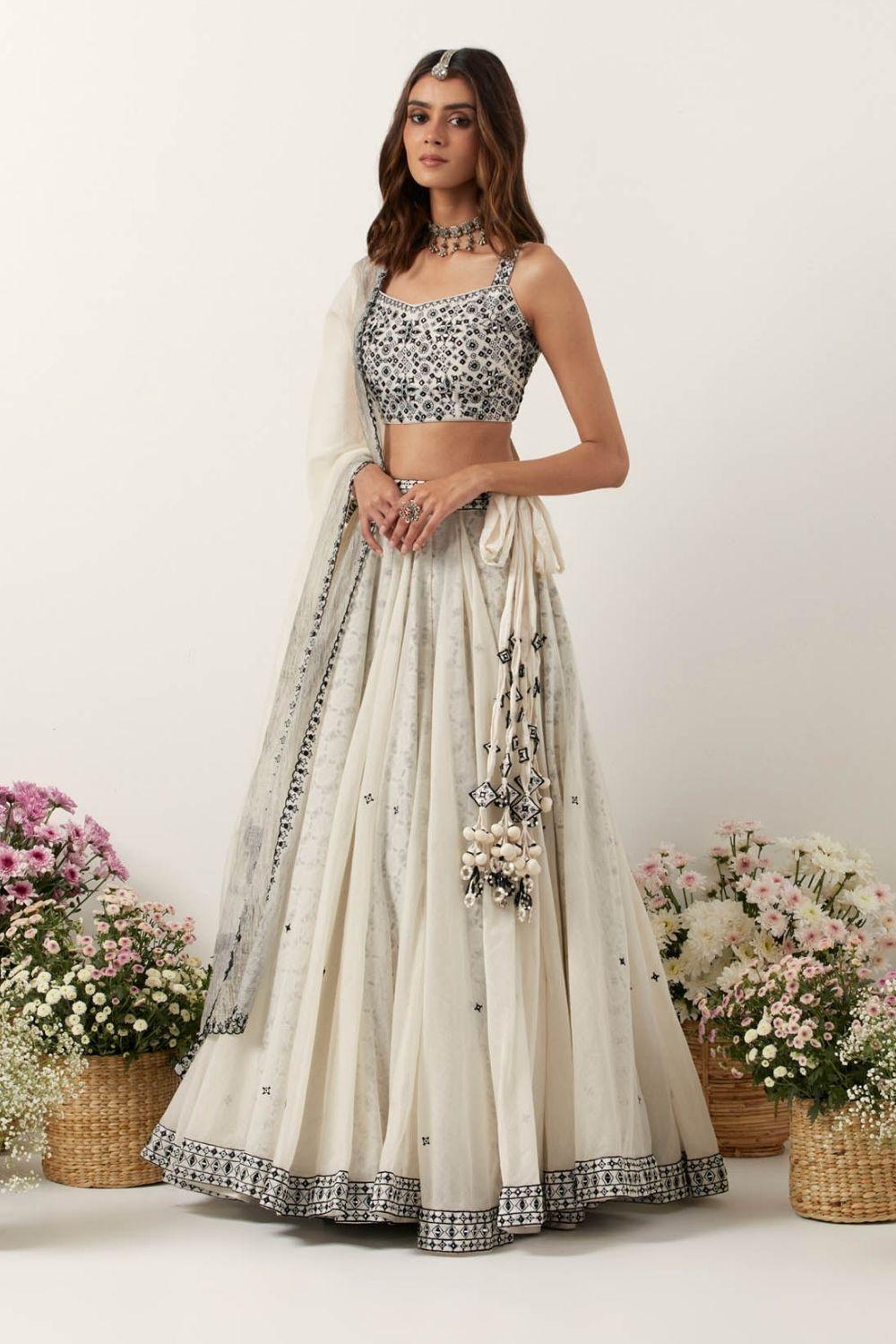 Ivory Mirror &amp; Resham Lehenga Set