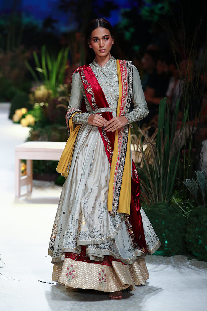 Grey Tussar Printed Angrakha Set