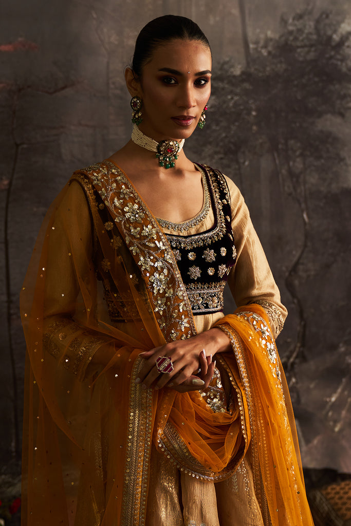 Yellow Silk Embroidered Anarkali Set