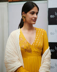 Turmeric & Ivory Khadi Embroidered & Foil Printed Angrakha Set