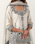 Ivory Mirror & Resham Embroidered Kurti Paired With Gharara & Dupatta