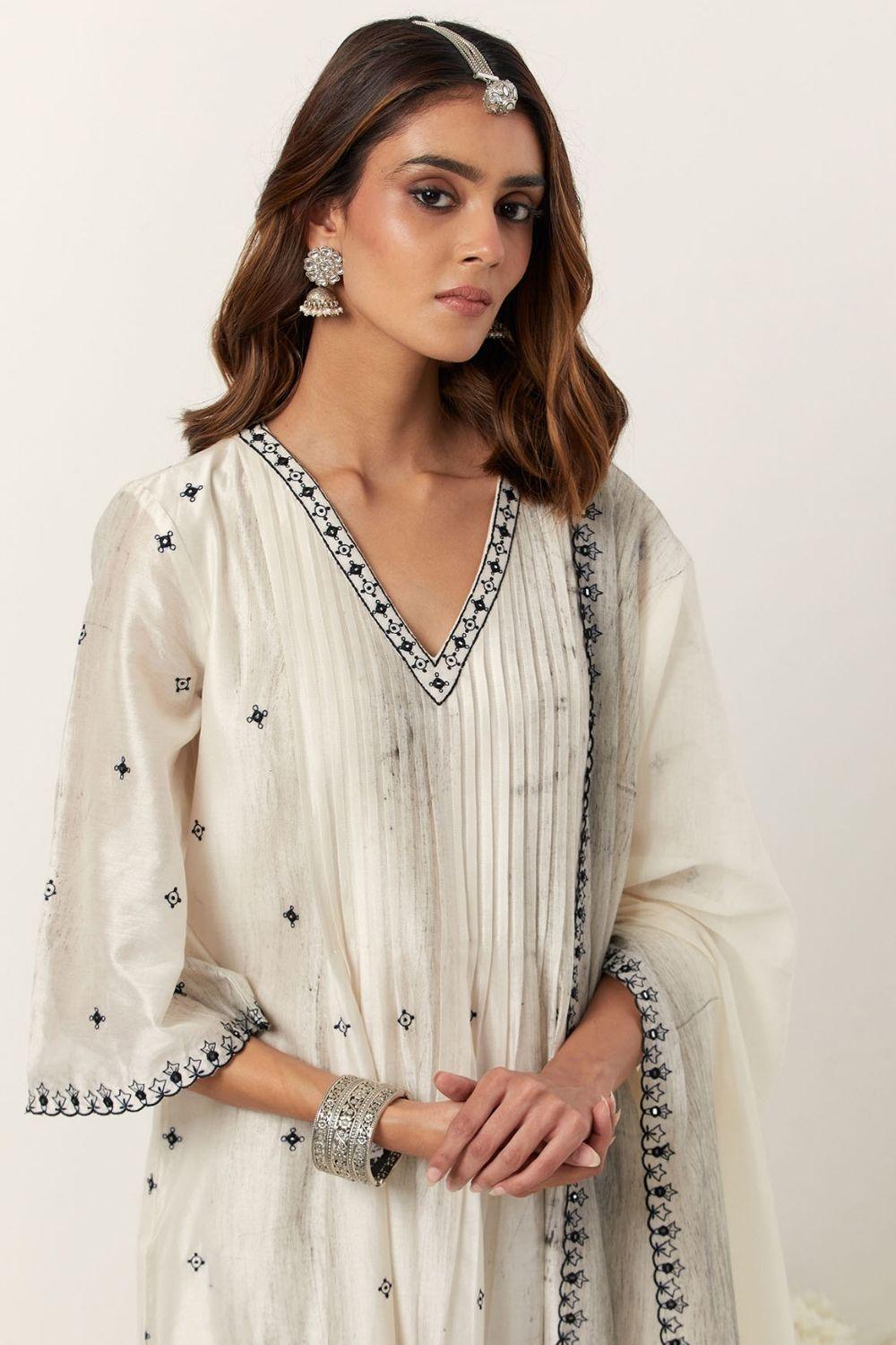 Ivory Anarkali Paired With Pants &amp; Dupatta