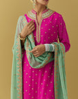 Fuschia Scalloped Kurta With Palazzo Set