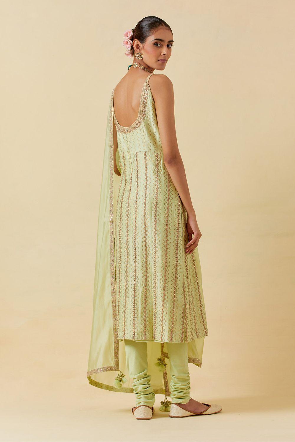 Mint Printed Kurta With Dupatta &amp; Churidar