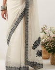 Ivory Printed Resham & Mirror Work Saree Set