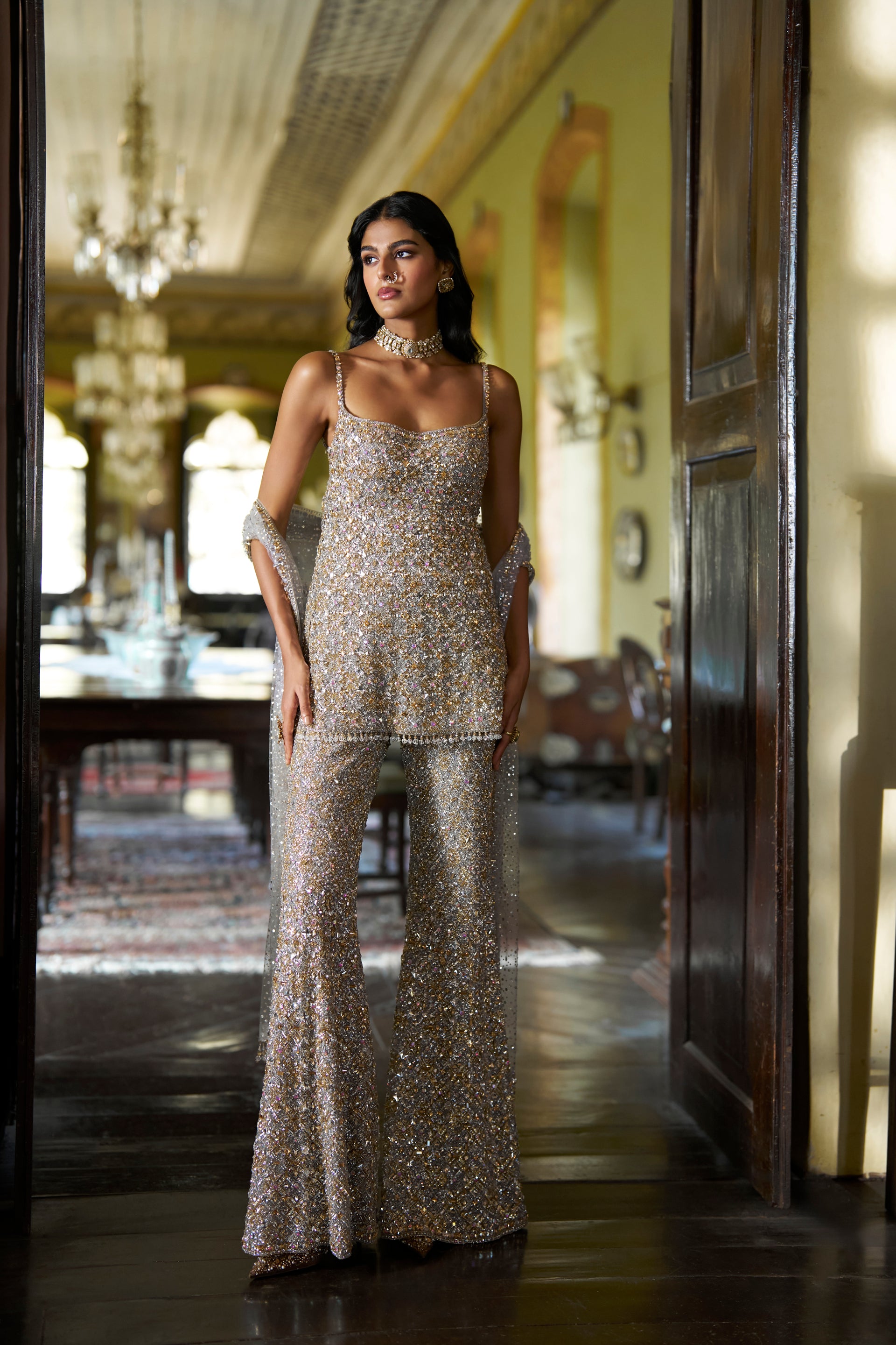 Silver Gold Crystal Pant Set