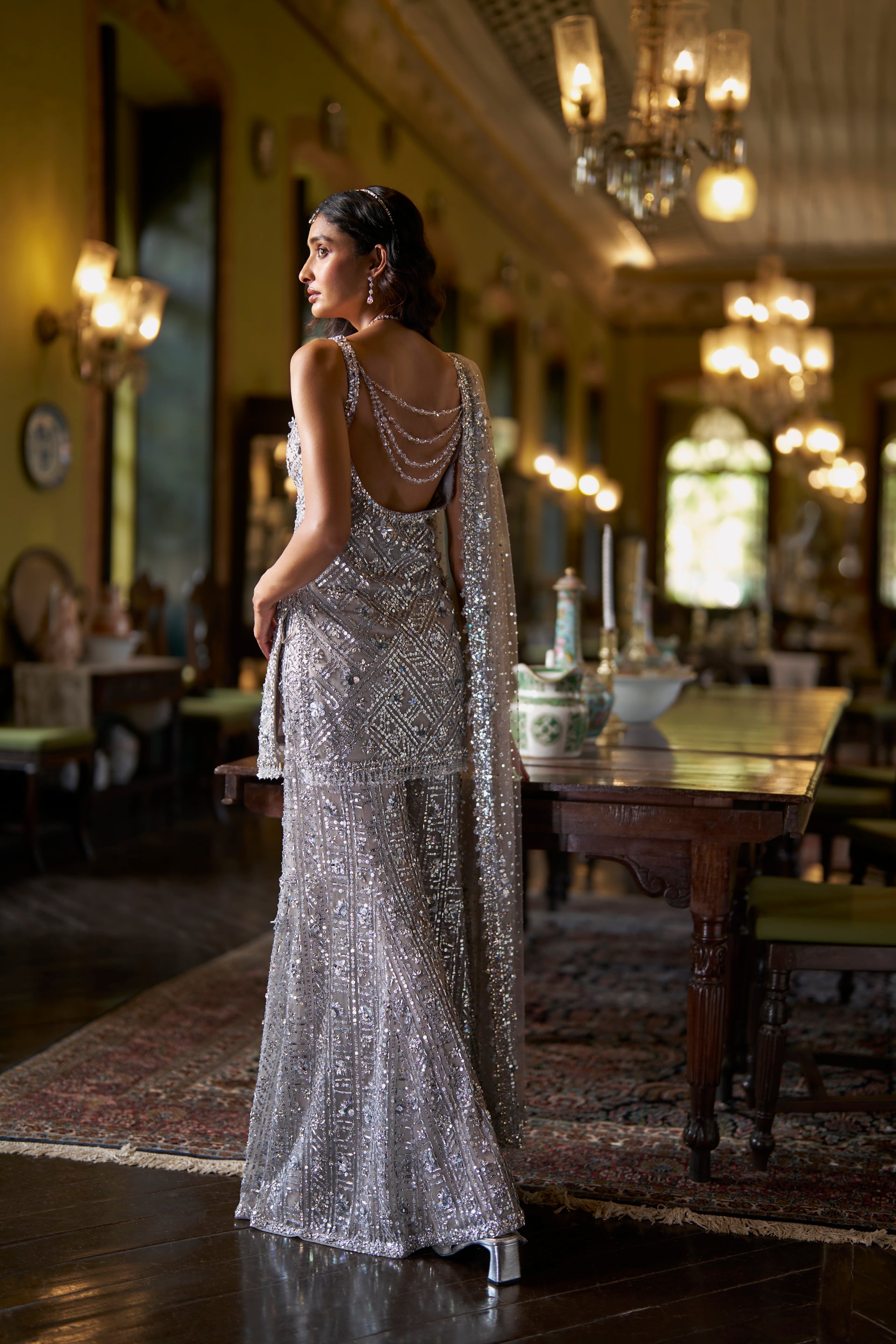 Silver Sequin Sharara Set
