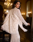 White Sequin  Open Jacket - Sharara Pant Set