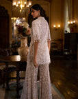 White Sequin Jacket Sharara Pant  Set