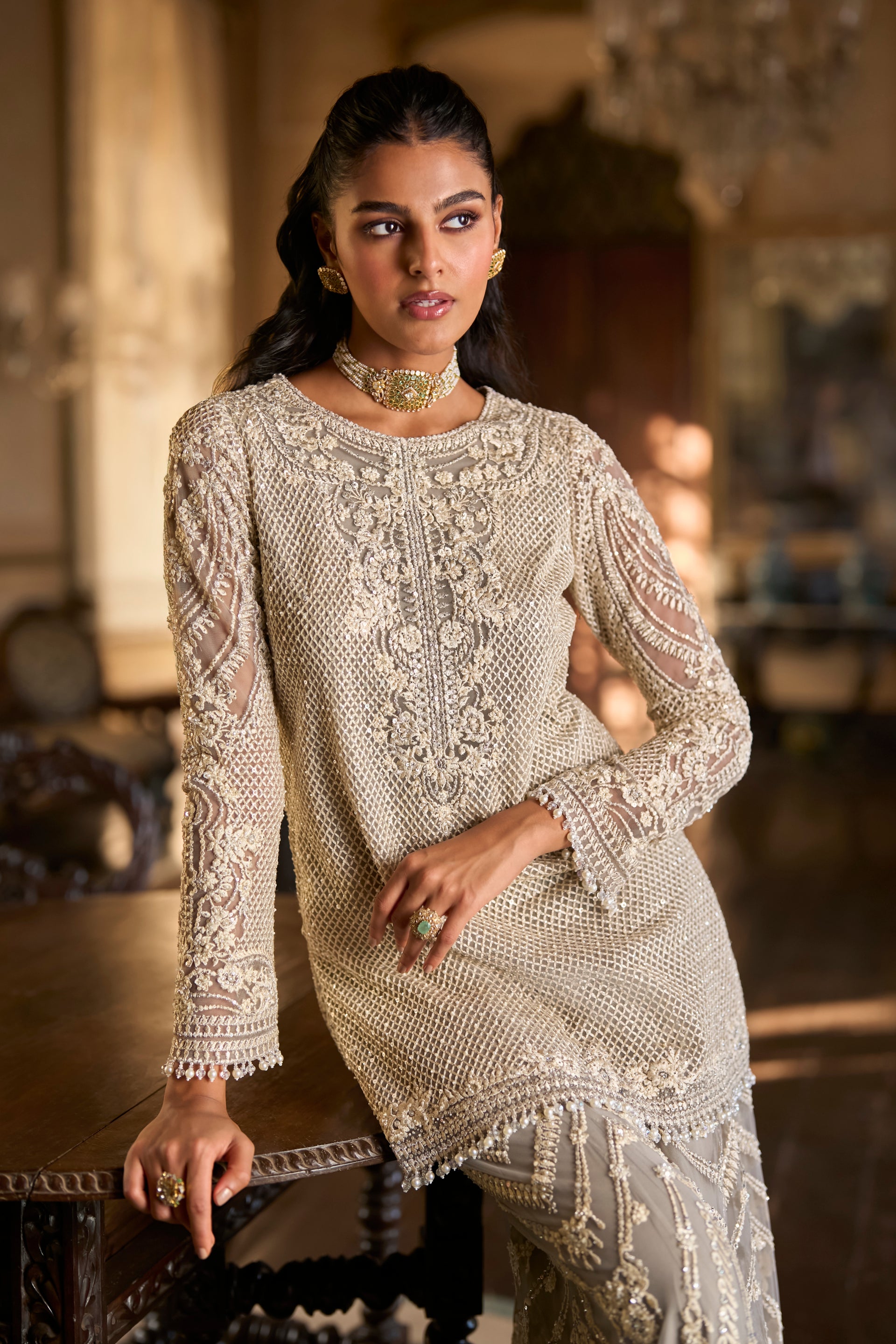 Grey Thread Work Sharara Set