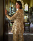 Gold Mirror Work Sharara Set