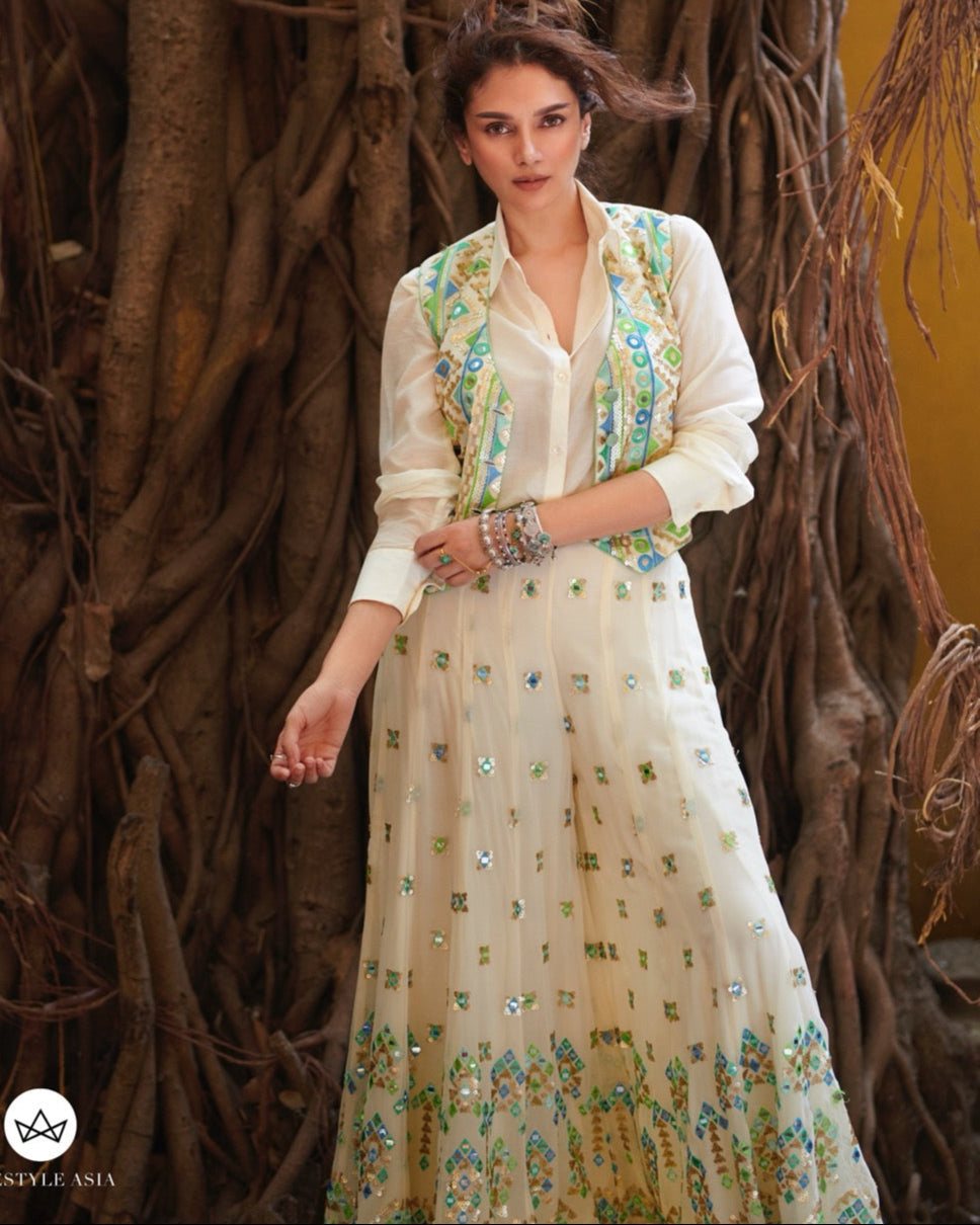 Aditi Rao Hydari In Amara Jacket Set With Flared Pants - Ready to Ship