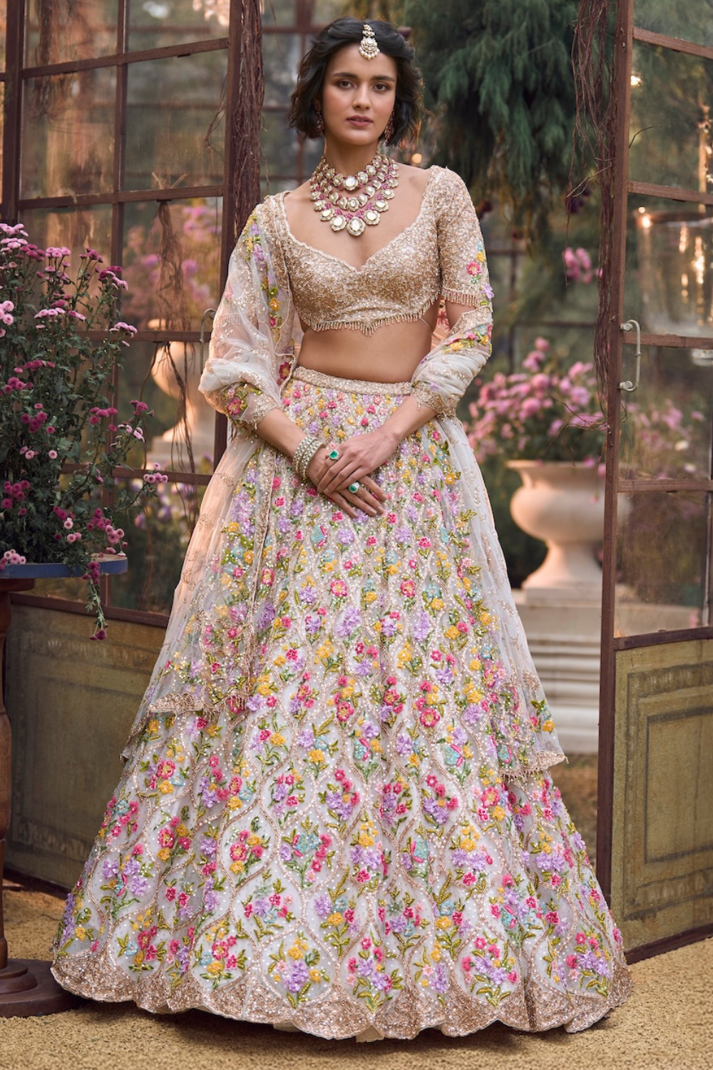 Multi-Coloured Floral Lehenga Set