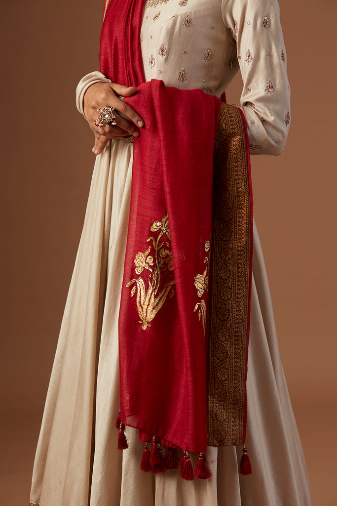 Toosh Silk Chanderi Anarkali With Toosh Emb Pants And Geo Tussar Dupatta