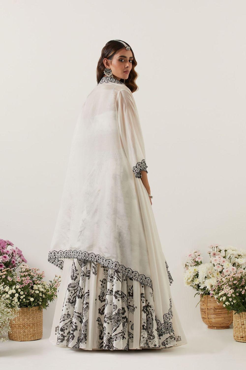 Ivory Printed Skirt Paired With Bralette &amp; Cape