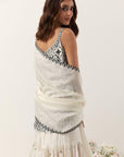 Ivory Strappy Short Kurti Paired With Gharara & Dupatta