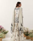 Ivory Mirror & Resham Embroidered Kurti Paired With Gharara & Dupatta