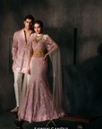 Blush Pink Fishcut Applique Lehenga