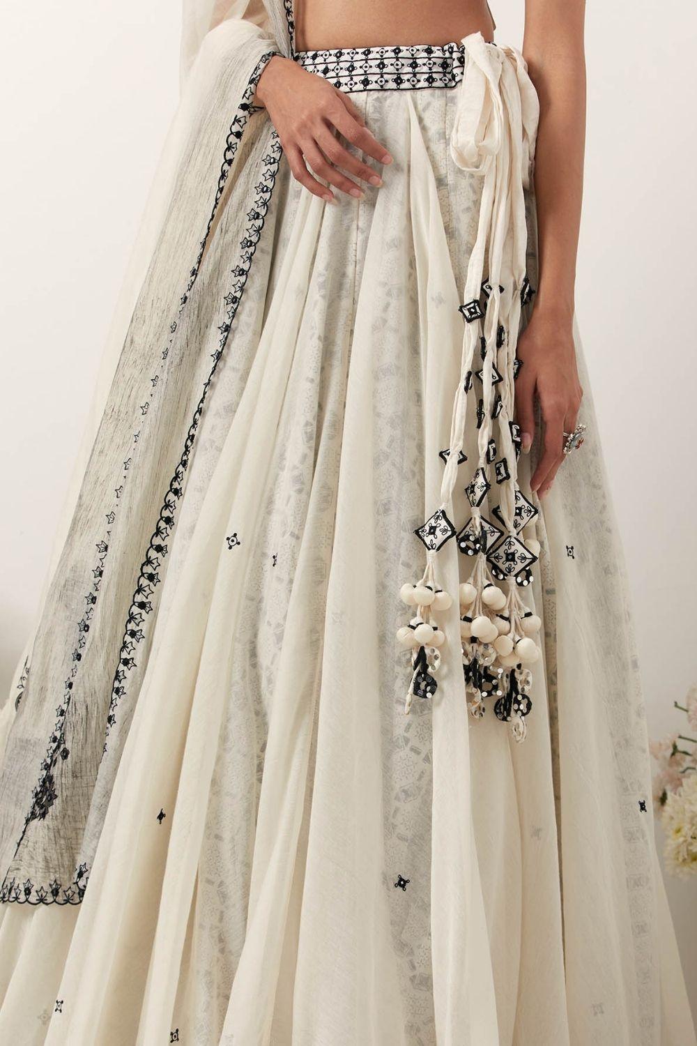 Ivory Mirror &amp; Resham Lehenga Set