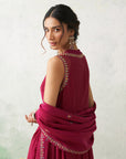 Hot Pink Chanderi Kashmiri Emb. Anarkali Set