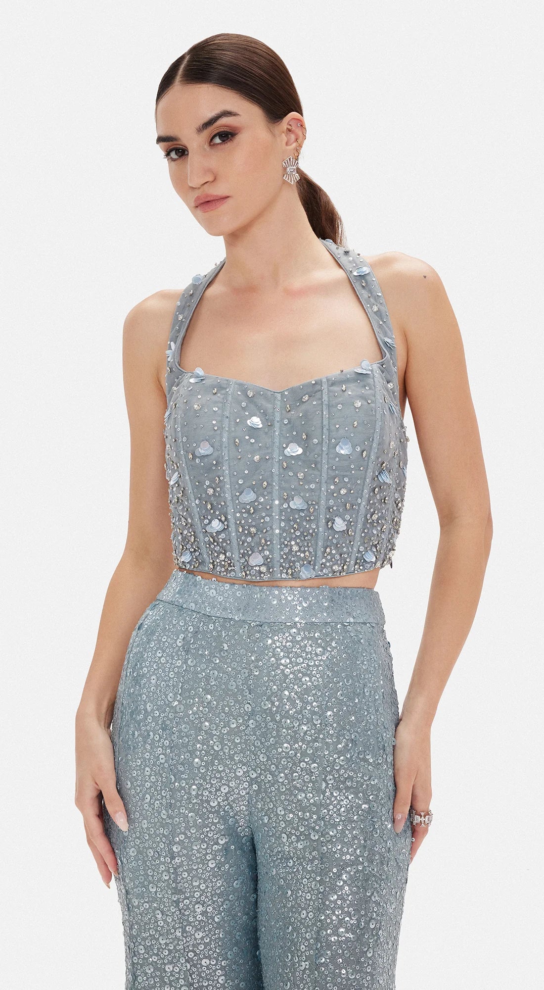 Electric Indigo Corset &amp; Sharara Set - Ready to Ship