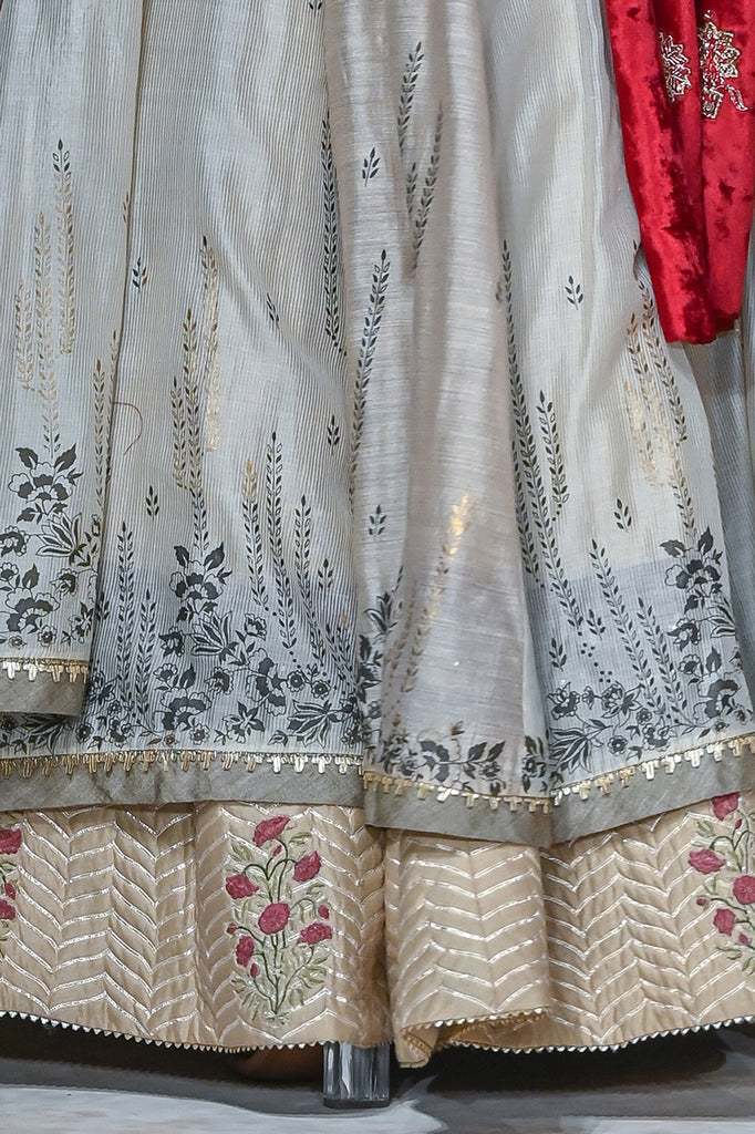 Grey Tussar Printed Angrakha Set