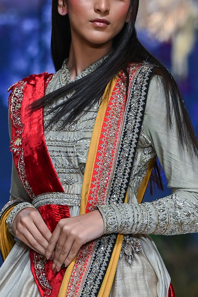 Grey Tussar Printed Angrakha Set