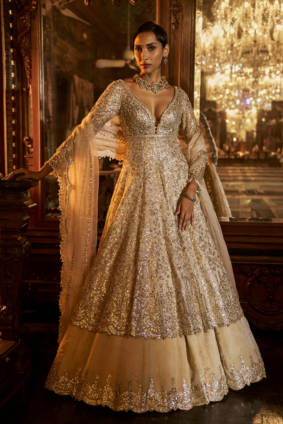Silver Gold Jacket Lehenga Set - Ready to Ship