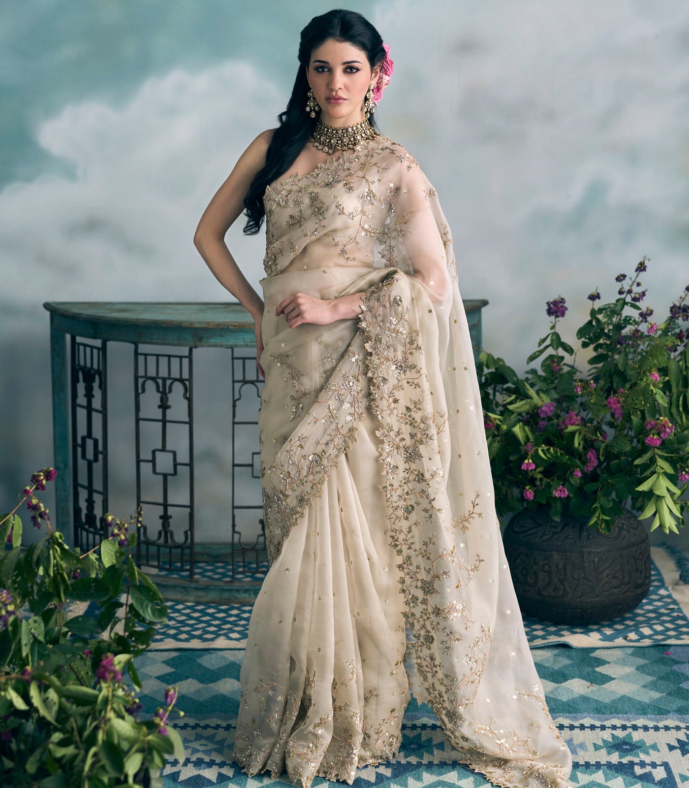 Ivory Nishka Saree Set
