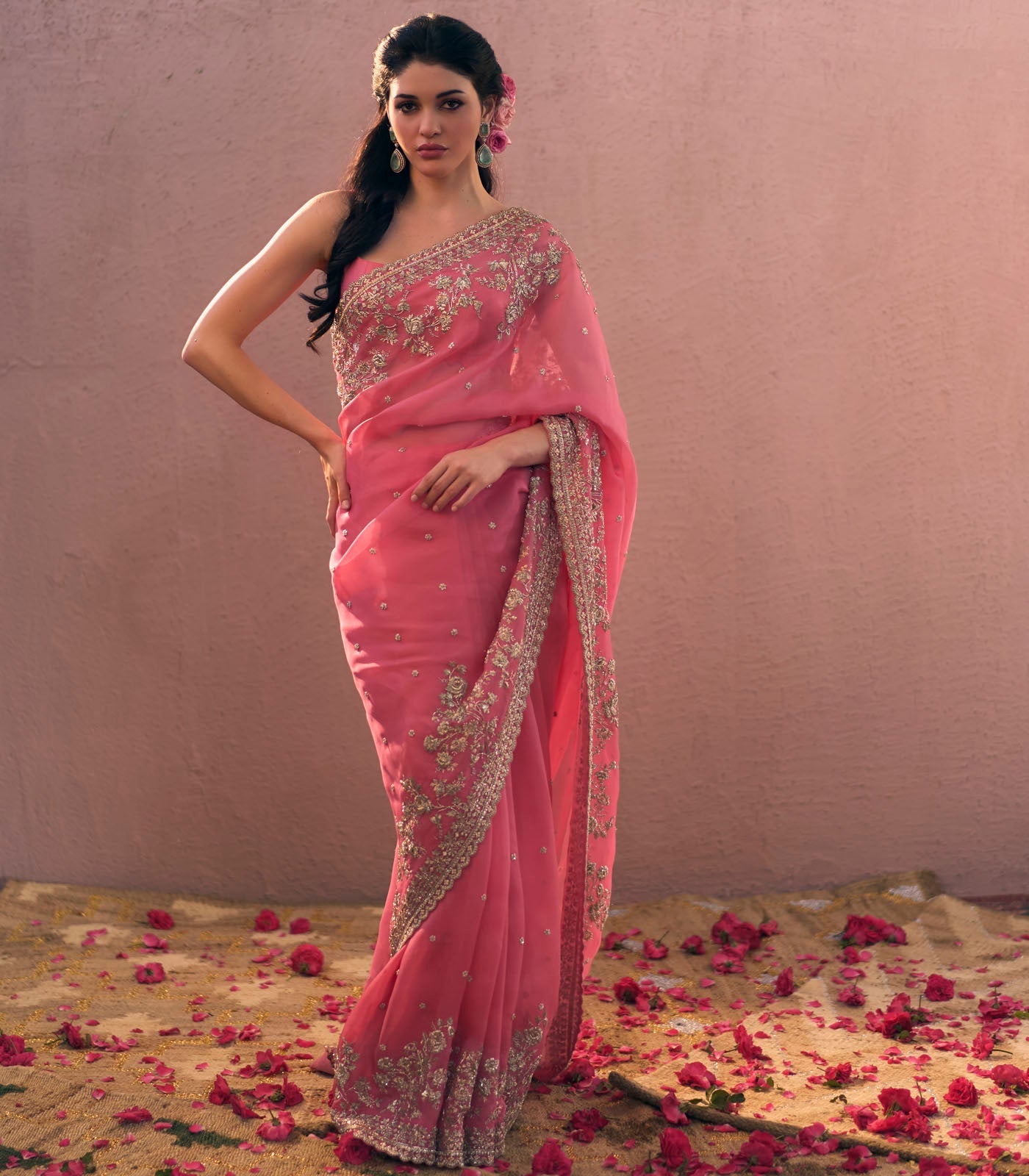 Rose Pink Adya Saree Set