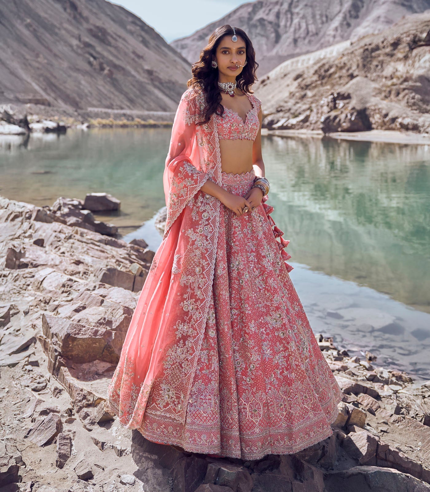 Ember Lehenga Set - Coral