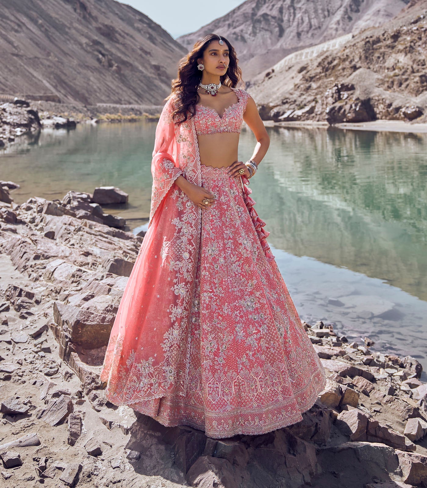Ember Lehenga Set - Coral
