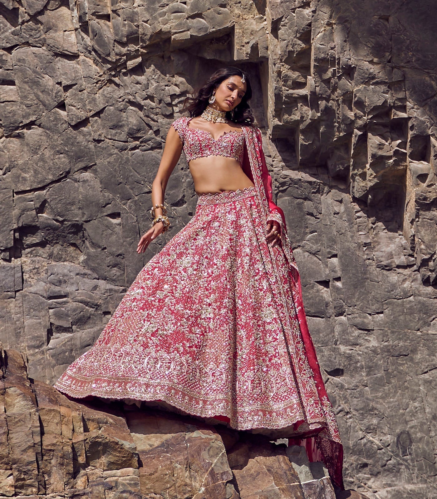 Ember Lehenga Set - Cherry Red