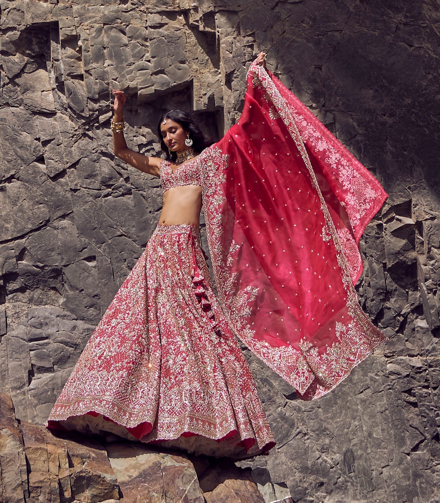Ember Lehenga Set - Cherry Red