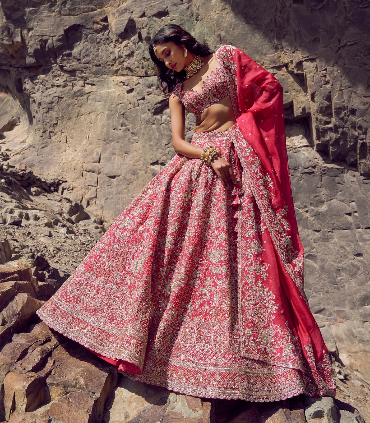 Ember Lehenga Set - Cherry Red