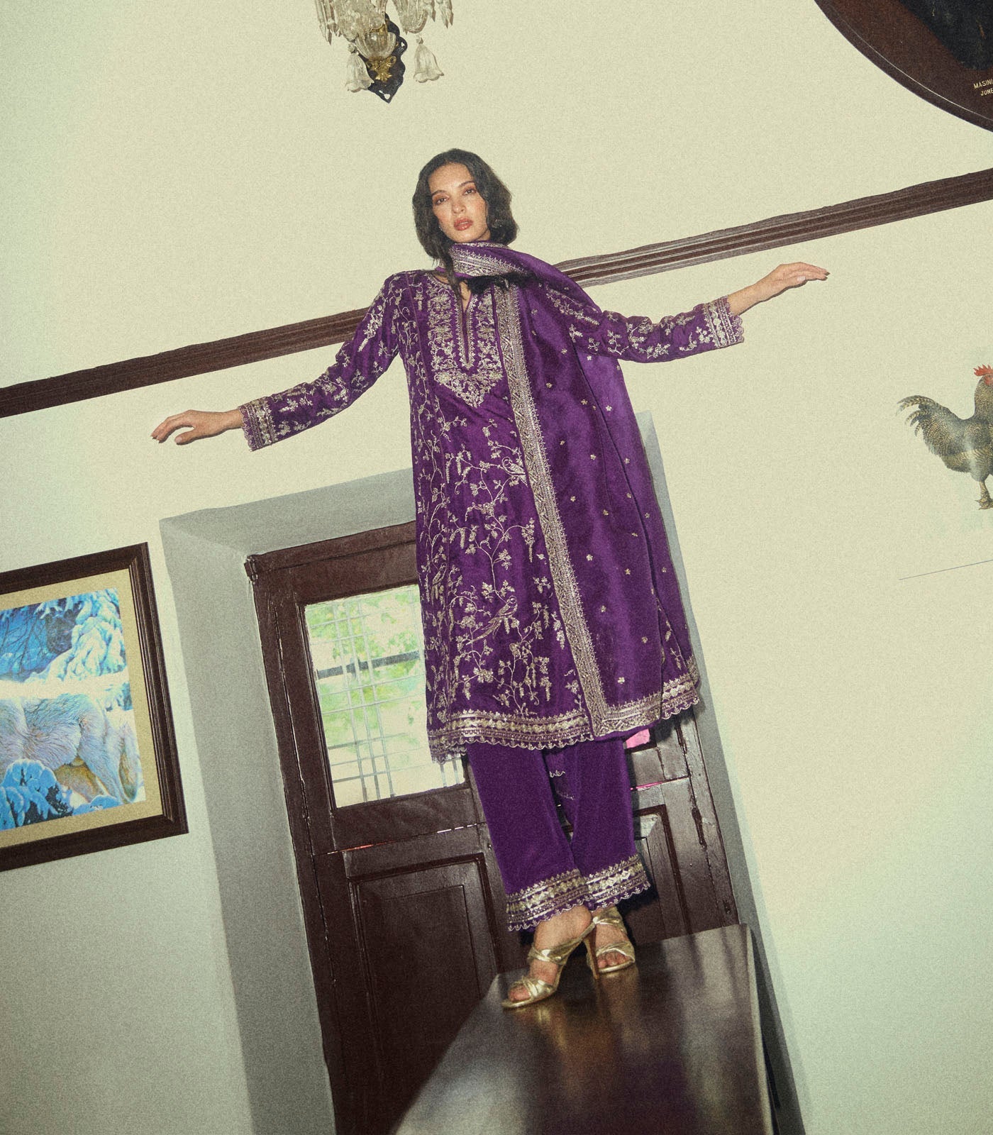 Aari Parrot A Line Kurta Set - Purple