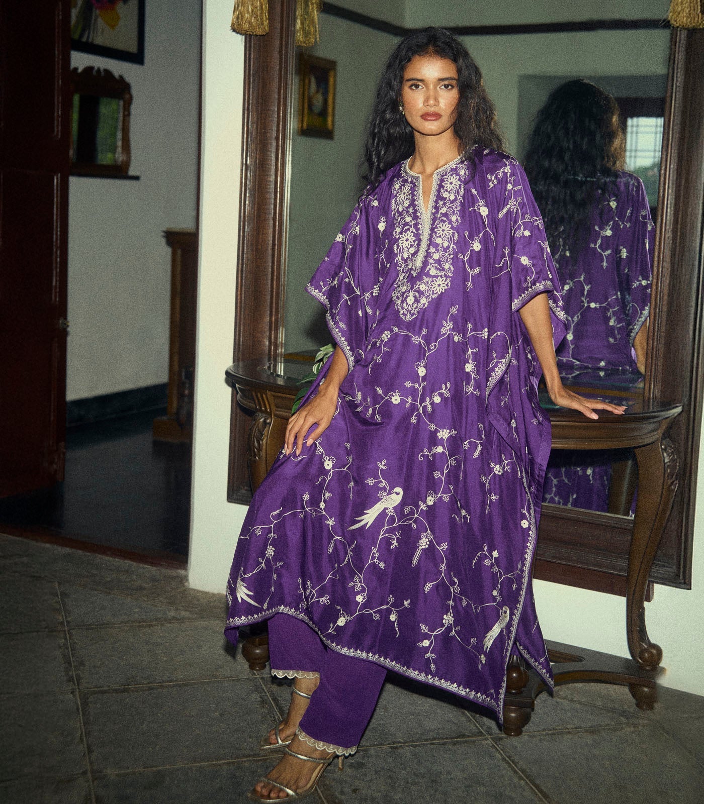 Aari Thread Work Kaftan Set - Purple