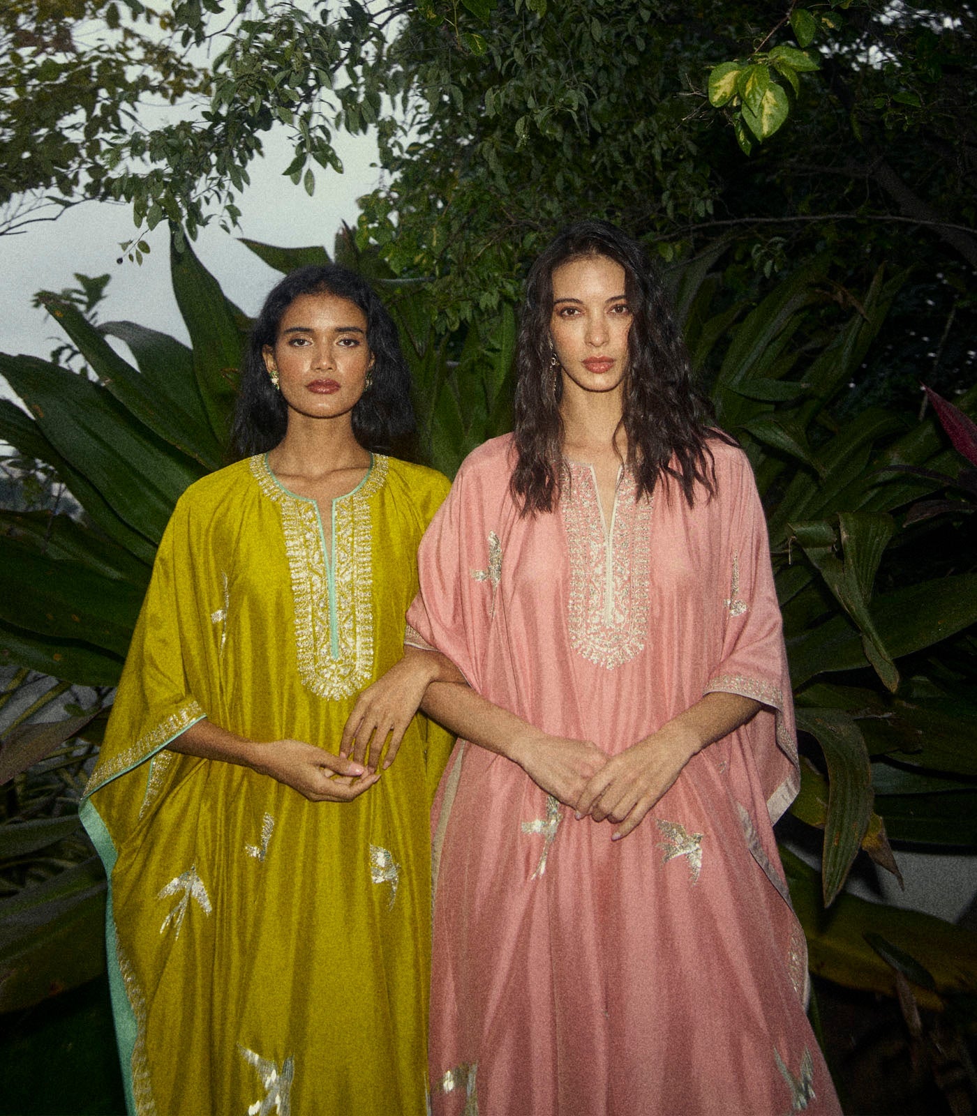 Bird Design Kaftan Set - Peach