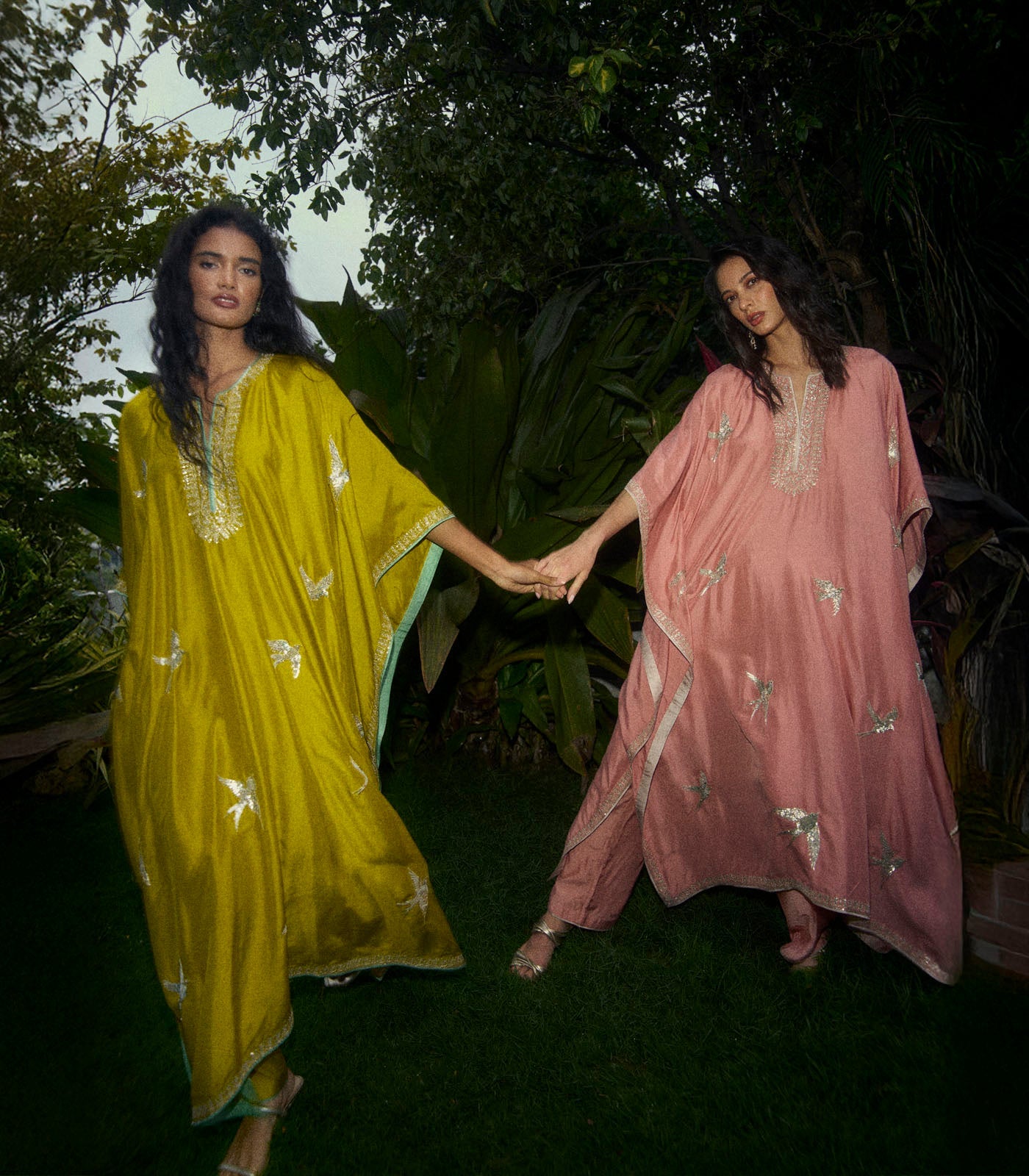 Bird Design Kaftan Set - Green