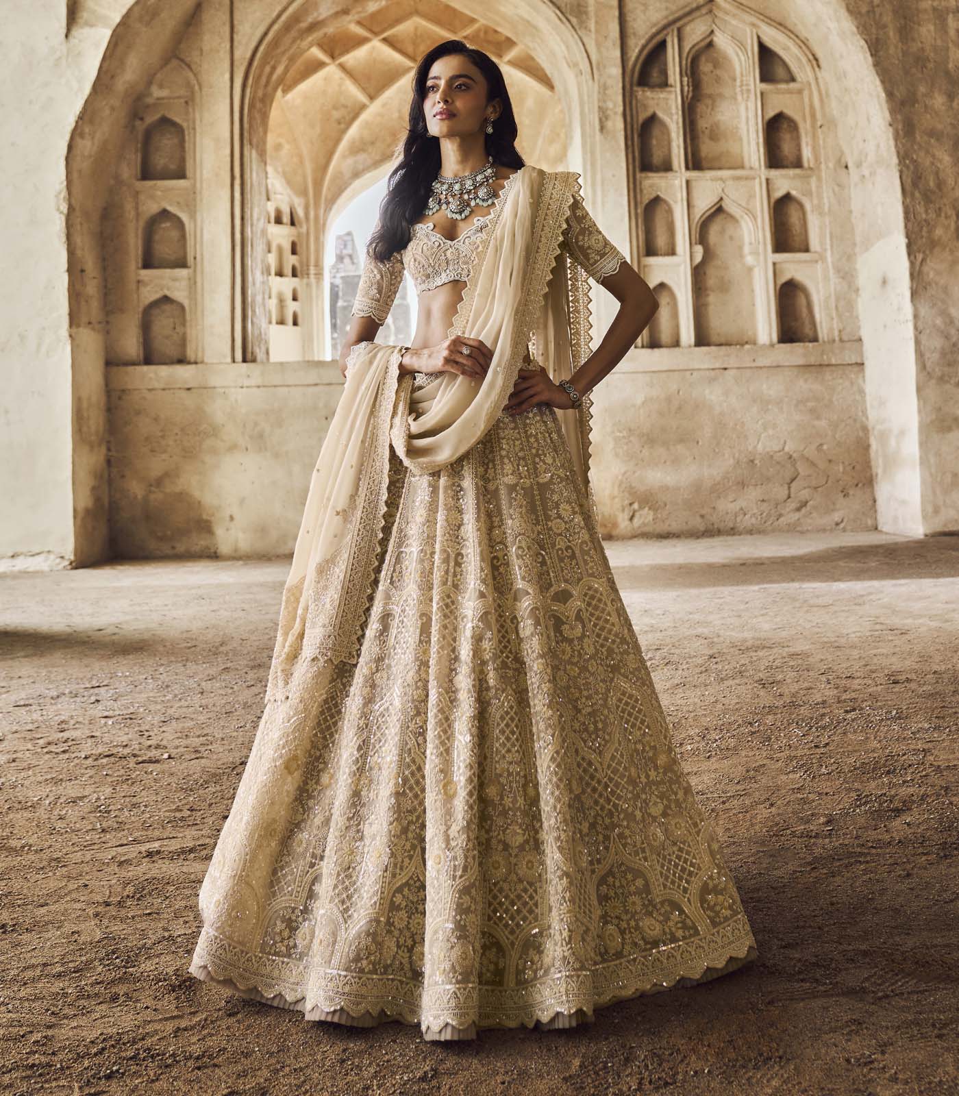 Greyish Ivory Meena Lehenga Set