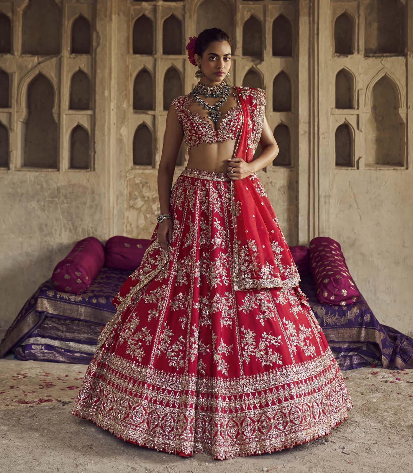 Red Roshini Lehenga Set