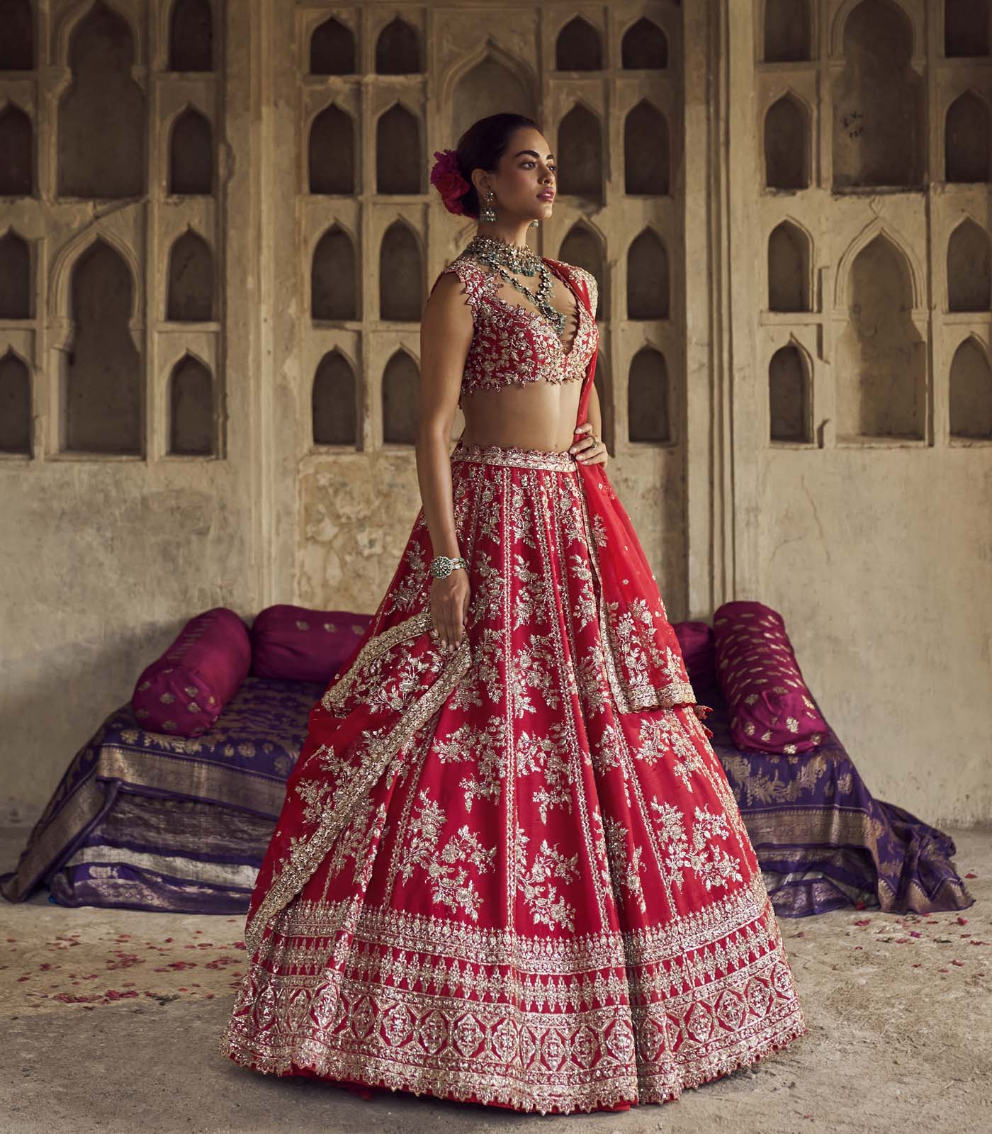 Red Roshini Lehenga Set