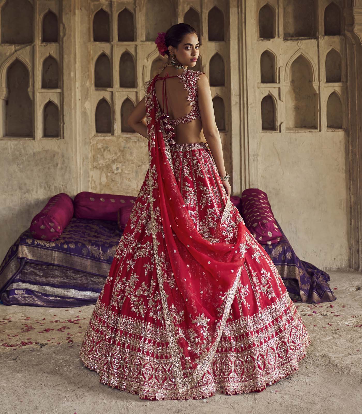 Red Roshini Lehenga Set