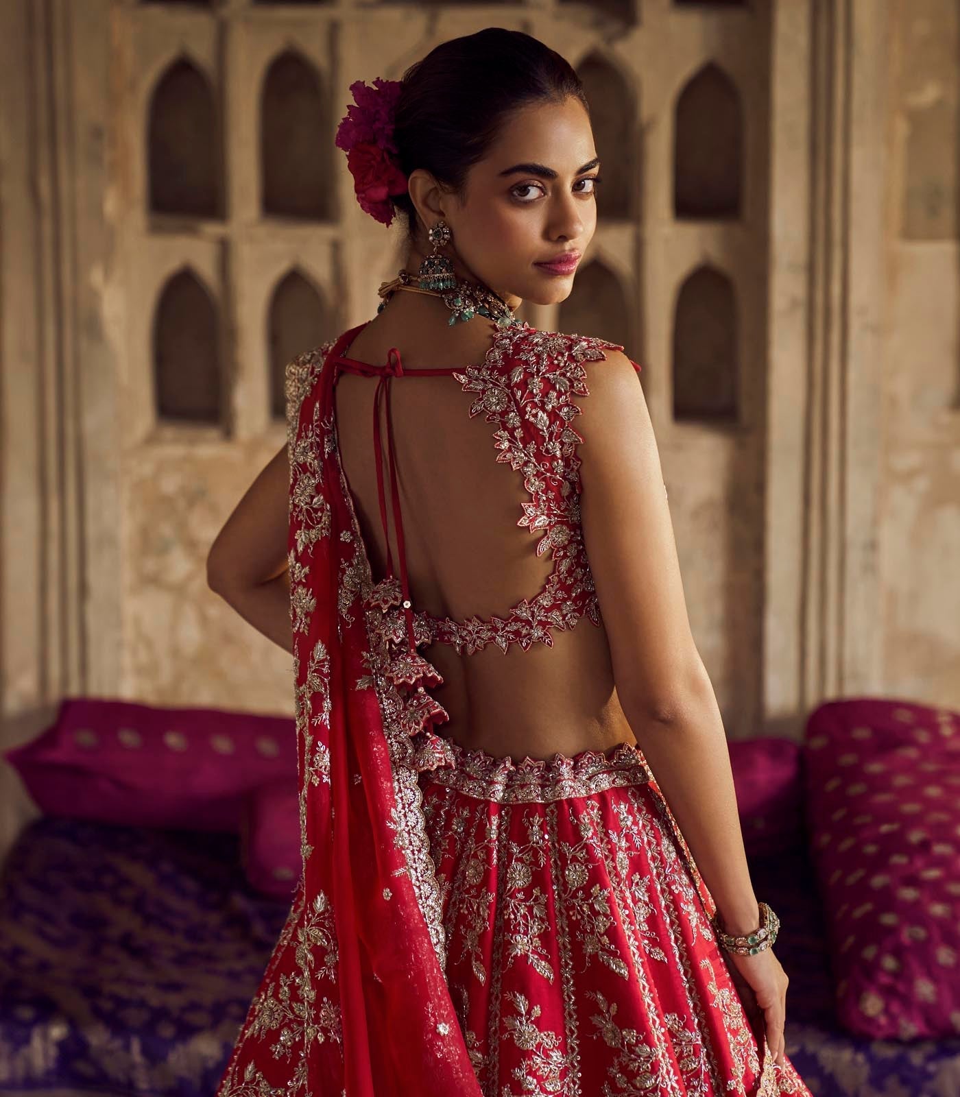 Red Roshini Lehenga Set