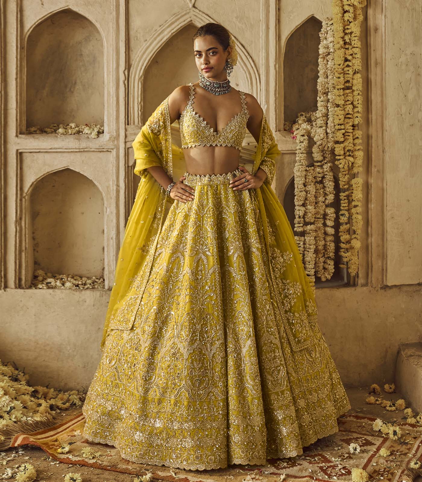 Yellowish Green Sneha Lehenga Set