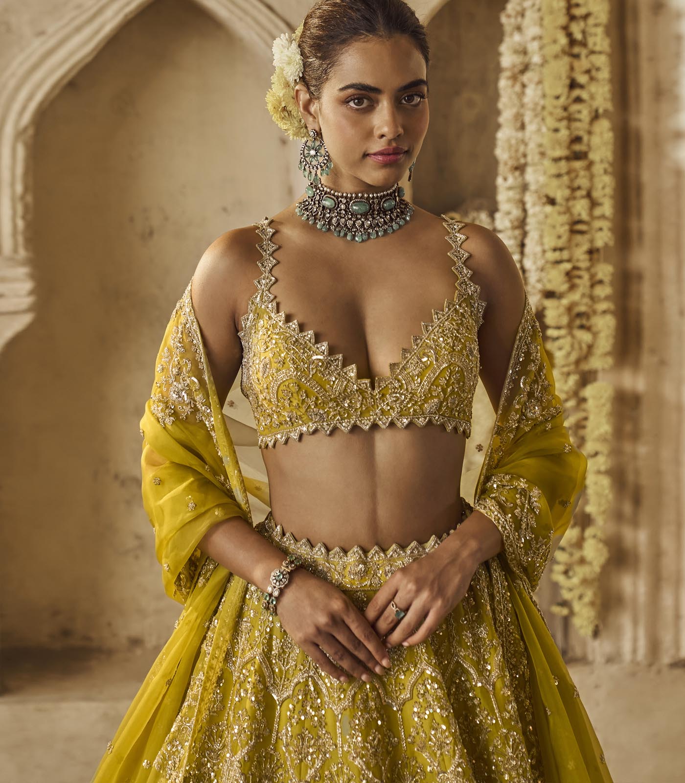 Yellowish Green Sneha Lehenga Set