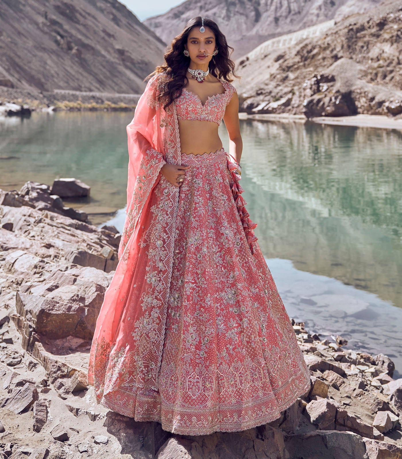 Ember Lehenga Set - Coral
